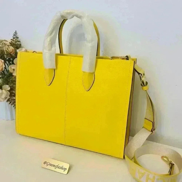 Michael Kors Medium Mirella Leather Tote Shoulder Purse Golden Yellow - Picture 5 of 9